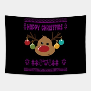 Reindeer ugly christmas sweater - family christmas, t-shirt, pjama top Tapestry