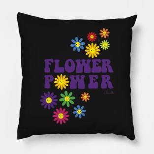 Sticker Style Flower Power Multi Color Happy Face Daisies Pillow