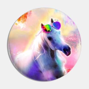 Rainbow Horse Wearing Love Heart Glasses Pin