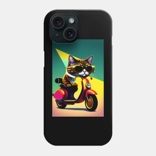 Funny cute cat drive motorcyrcle graphic design artwork Phone Case