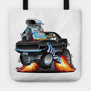 Classic Sixties American Muscle Car Popping a Wheelie Cartoon Illustration Tote