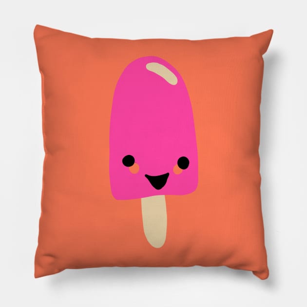 Hot Pink Cherry or Strawberry Cute Kawaii Popsicle Frozen Treat Pillow by gloobella