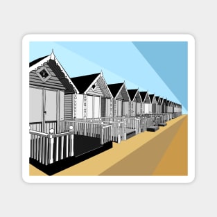 Mersea Island, Essex, Beach Huts, Black and White Magnet