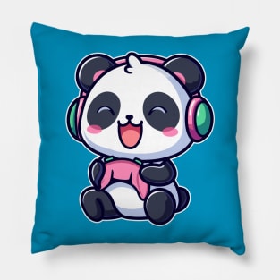 Kawaii Panda Playing Video Game Cute Gamer Pillow