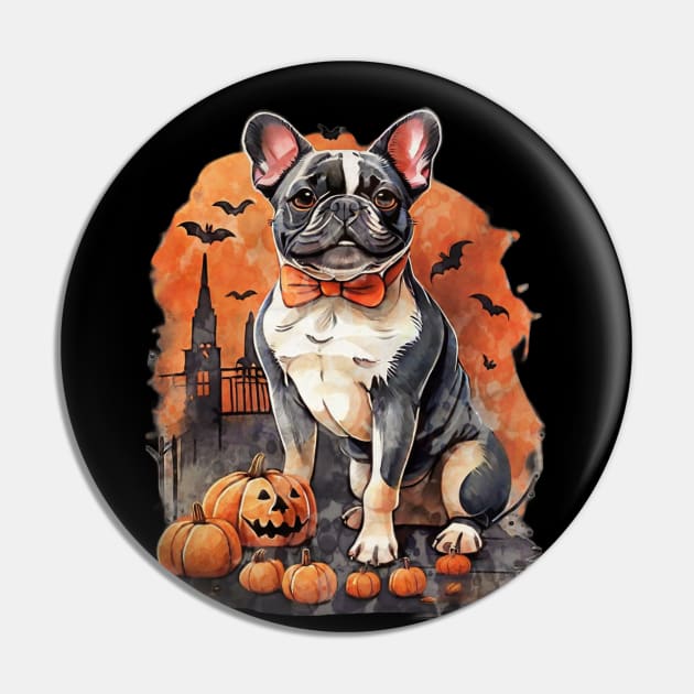 French bulldog, witch hat and Spider web, scary Halloween, jack pumpkin, spooky Pin by Collagedream