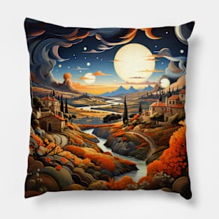 Village Landscape Concept Abstract Colorful Scenery Painting Pillow