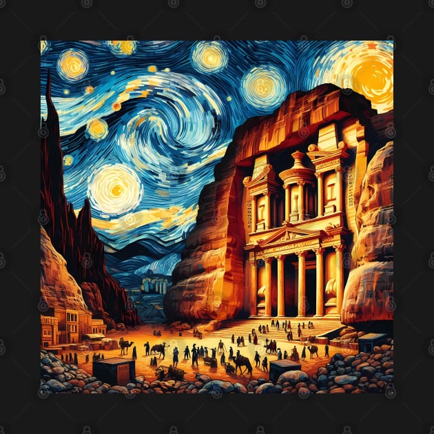 Petra, Jordan, in the style of Vincent van Gogh's Starry Night by CreativeSparkzz