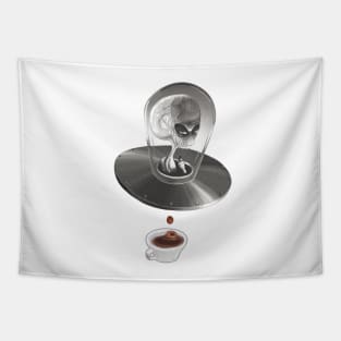 Alien UFO Coffee Abduction Tapestry