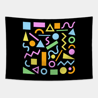 80s Style Shapes Pattern Color on Black Tapestry