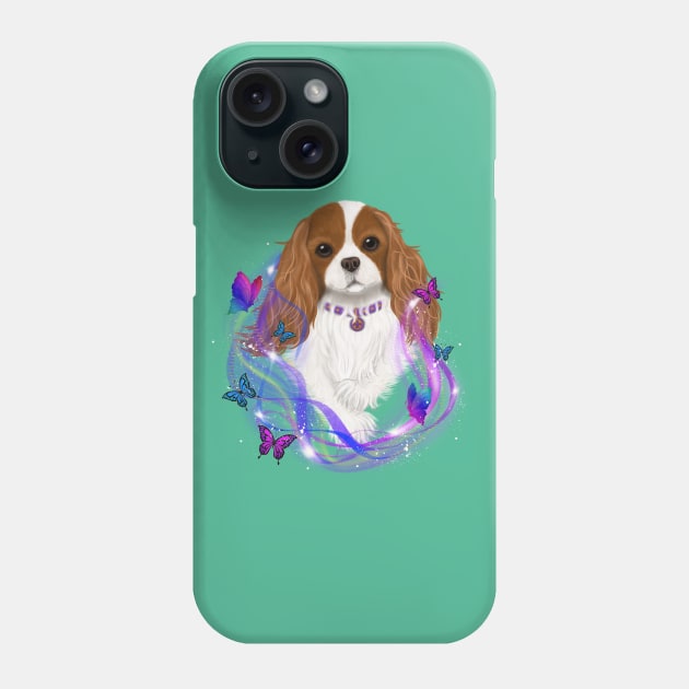 Magical Cavalier King Charles Spaniel and Butterflies, Blenheim Phone Case by Cavalier Gifts