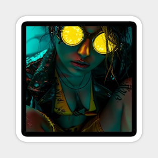 Futuristic portrait of a woman with yellow glasses Magnet