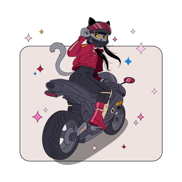 Biker cat girl by ErisArt