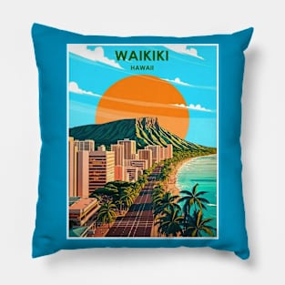 Waikiki Honolulu Hawaii Travel and Tourism Advertising Print Pillow