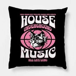 HOUSE MUSIC  - Underground Cat  (White/Pink) Pillow