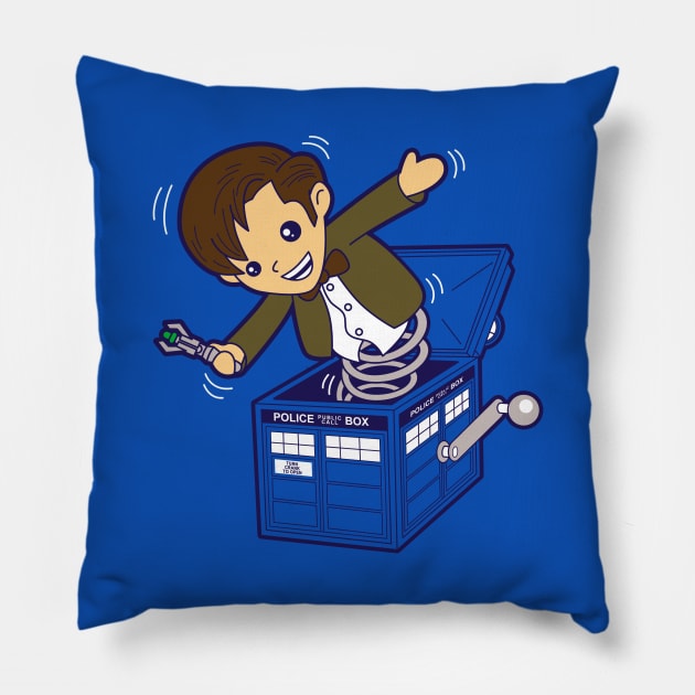 Cute Time Travelling Doctor Jack In The Box Pillow by BoggsNicolas