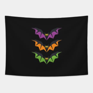 3 Funny Halloween Bats on Black Tapestry