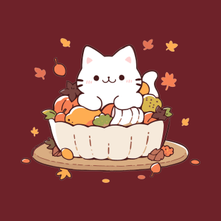 Cute cat with thanksgiving food T-Shirt