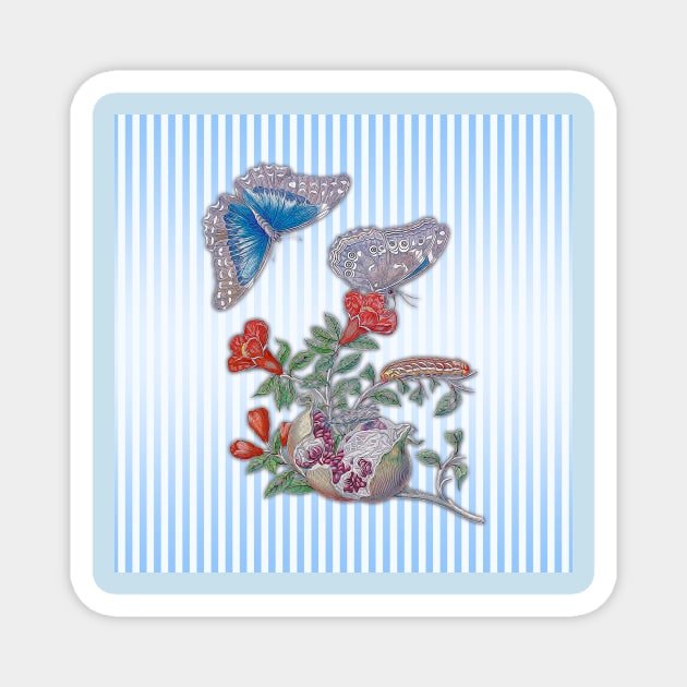 Blue Morpho Butterfly On Pomegranate Magnet by BonniePhantasm