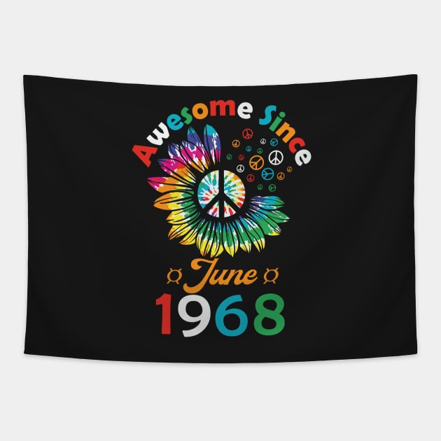 Funny Birthday Quote, Awesome Since June 1968, Retro Birthday Tapestry by Estrytee