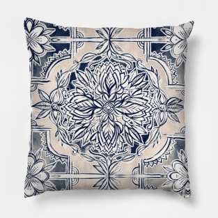 Brush and Ink Watercolor Pattern in Indigo and Cream Pillow