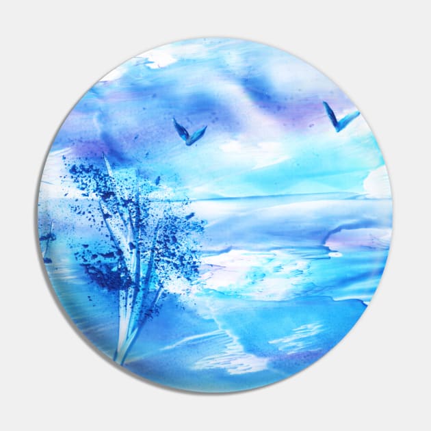 Evening blue landscape. Encaustic, art decoration, sketch Pin by grafinya