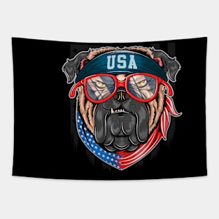 Bull dog usa america flag with bandana Tapestry