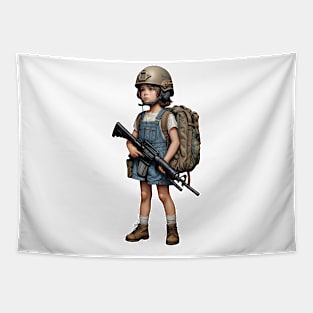 The Little Girl and a Gun Tapestry