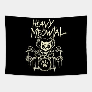 Heavy Metal Headbanger Gift Drummer Cat Playing Drum Meowtal Tapestry