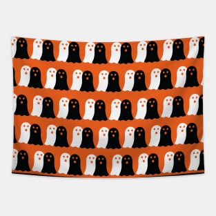 Cute Halloween Ghosts - Black and Orange Tapestry