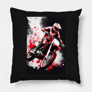 Dirt Bike With Red and Black Paint Splash Design Pillow