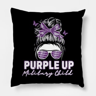 Purple up for military kids Messy bun Military child Month Pillow