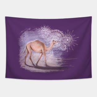 Timeworn Camel in the Desert with Mandalas Tapestry