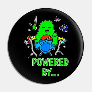 Powered By - Funny Avocado Cute Clipart Veggies - Musical Beats Drummer Pin