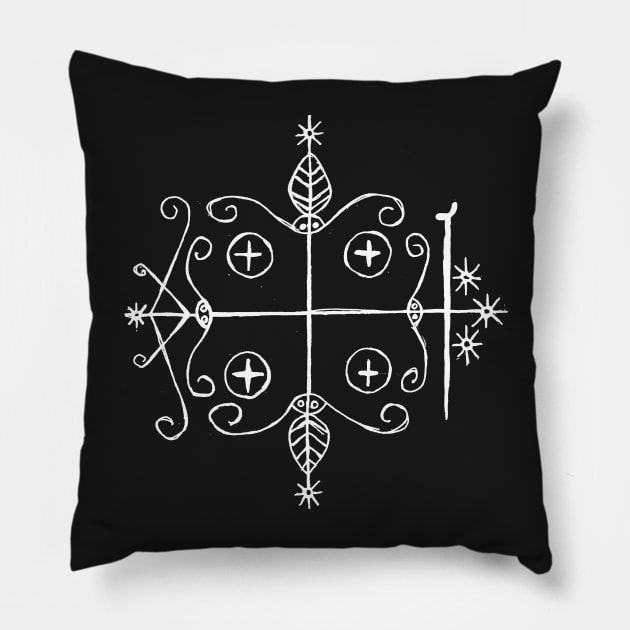 Papa Legba Voodoo Veve (white) Pillow by MacSquiddles