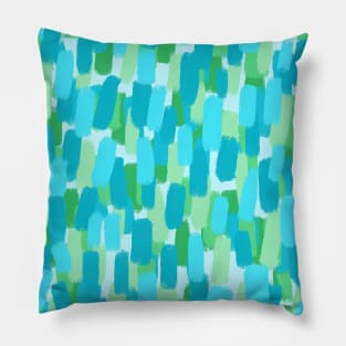 Blue and Green Brush Stroke Pattern Abstract Pillow