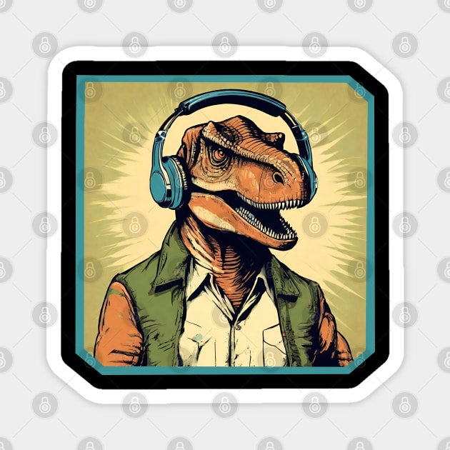 Dinosaur with headphones Magnet by Ilustradamus