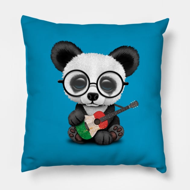 Baby Panda Playing Italian Flag Guitar Pillow by jeffbartels