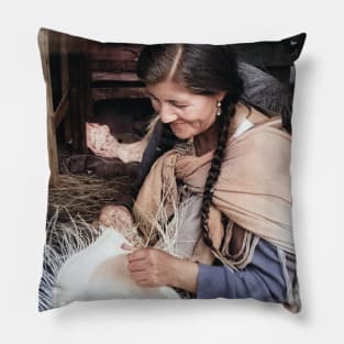 Colorized Vintage photo of Ecuador Weaver Pillow