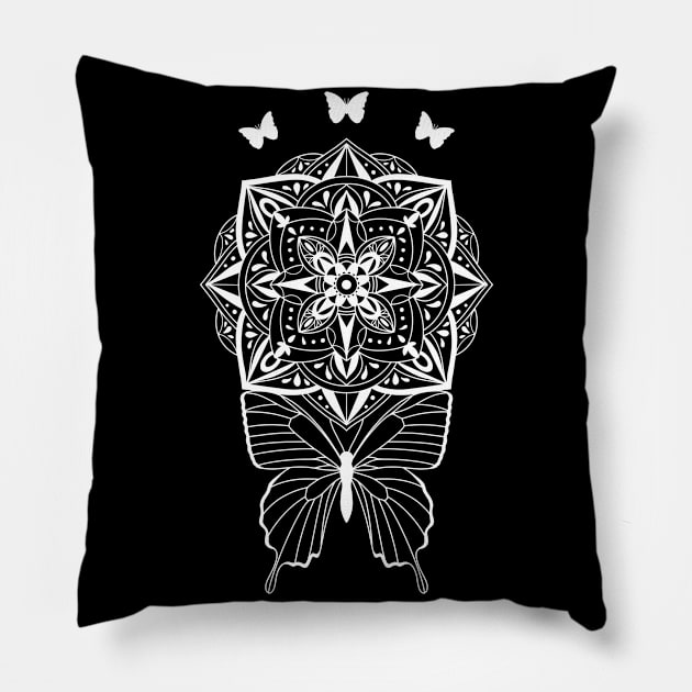 Butterfly and Mandala Silhouette Pillow by Helena Morpho 