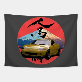 Yellow Mazda Miata/MX-5 - Mount Fuji Jinba Ittai Roadster Life Tapestry