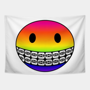 Rainbow Smiley Face with Braces Tapestry