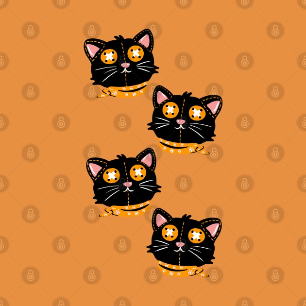 Black cat button eyes with orange scarf, Halloween pattern by LePetitShadow