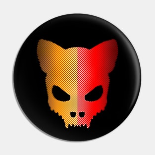 Devil Cat-Skull In Red And Yellow Halftones Art Pin