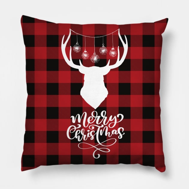 Merry Christmas Deer Head Pillow by Murray's Apparel