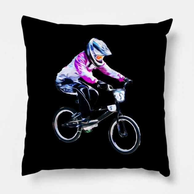 bmx race Pillow by rickylabellevie