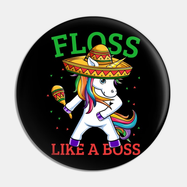 Floss Like A Boss Unicorn Sombrero Flossing Dance Pin by HCMGift