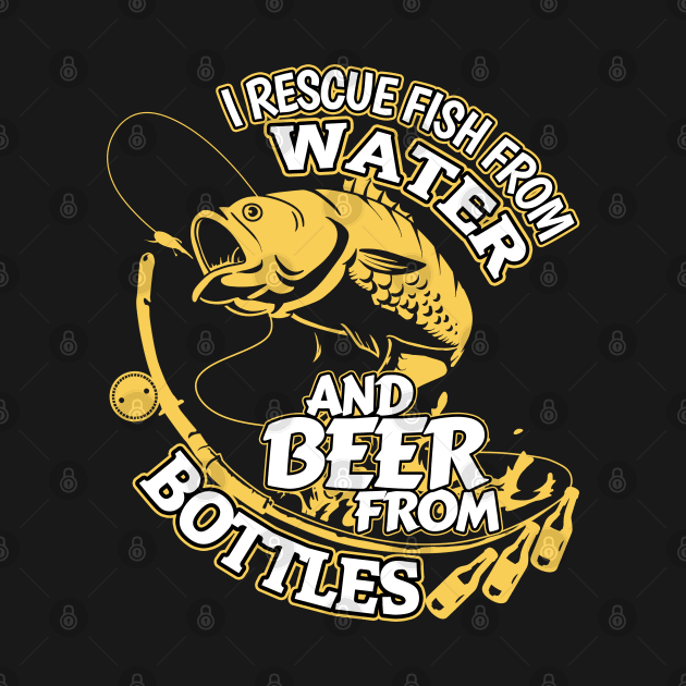 Rescue Fish And Beer Fishing Gift Design Fly Fishing Angler Print by Linco