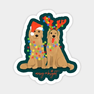 Christmas dogs, Illustrated golden retrievers Magnet