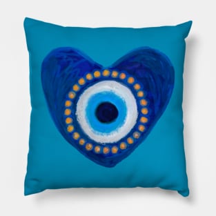 Evil Eye - Protection Rustic Heart Talisman Painting Pillow