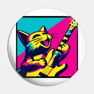 Pop Art Cat Playing Guitar Pin